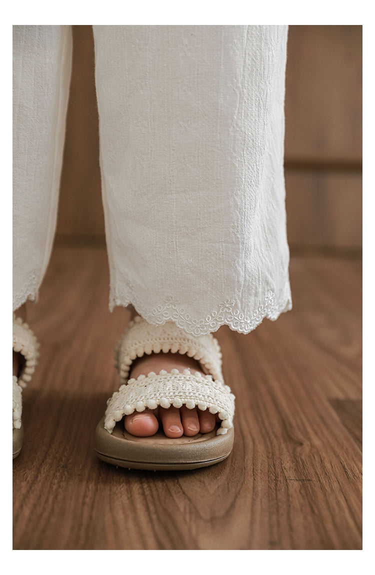 חליפה לבנה ז׳קרד עם רקמה - 100% כותנה