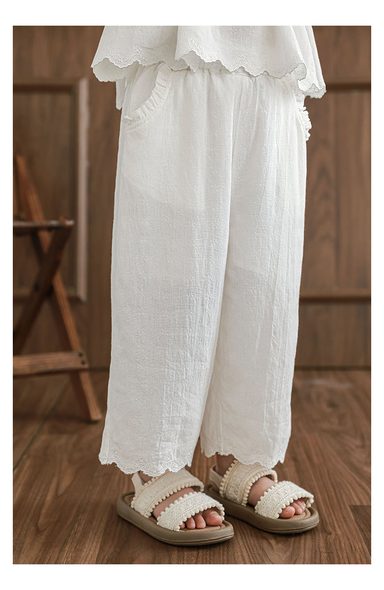 חליפה לבנה ז׳קרד עם רקמה - 100% כותנה