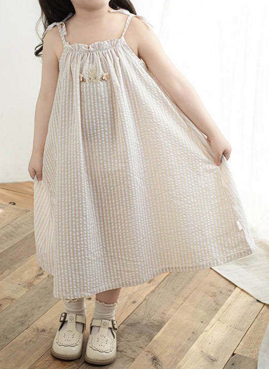 שמלת פסים עם רקמה - 100% כותנה