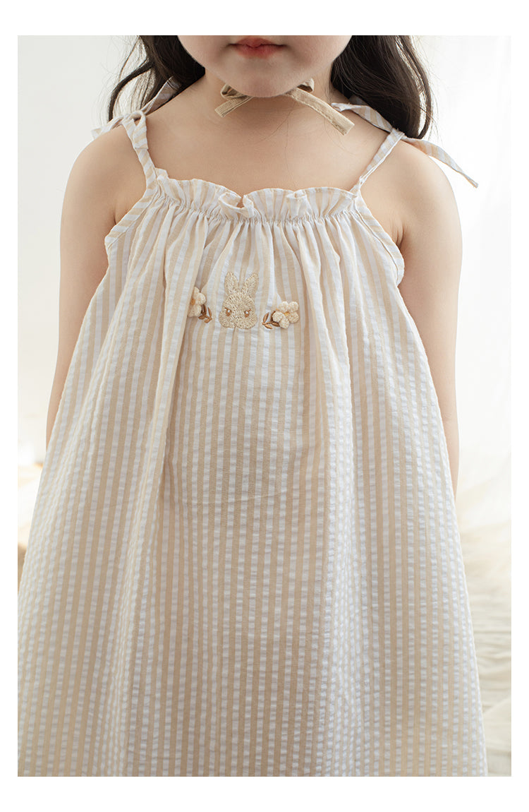 שמלת פסים עם רקמה - 100% כותנה