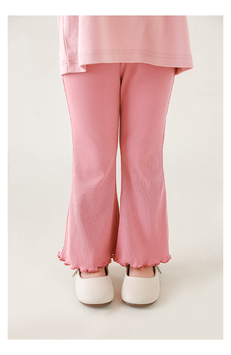 מכנסים בטקסטורת ריב בצבע ורוד עם סיומת - 100% כותנה