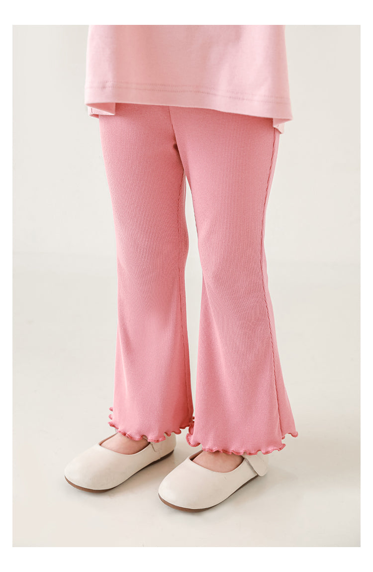מכנסים בטקסטורת ריב בצבע ורוד עם סיומת - 100% כותנה