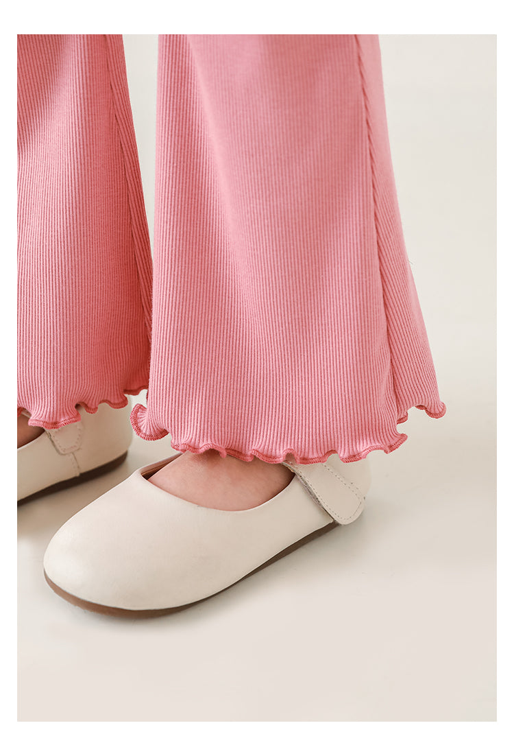 מכנסים בטקסטורת ריב בצבע ורוד עם סיומת - 100% כותנה