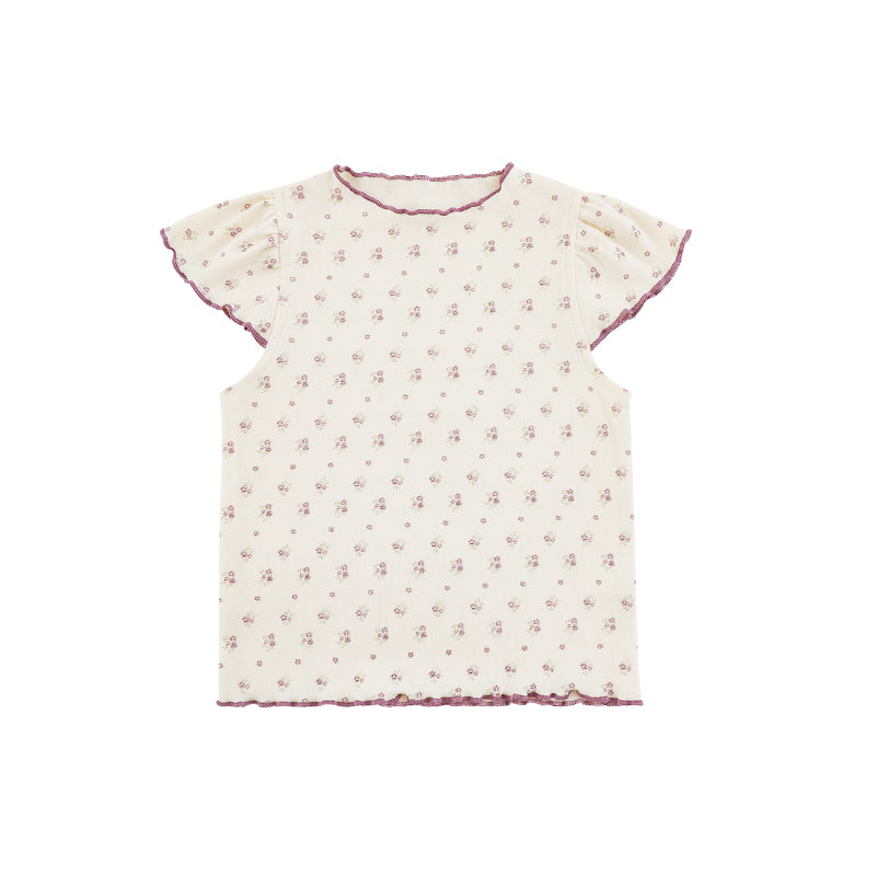 חולצה עם שרוולים והדפס פרחים עם תפירה מיוחדת בקצוות - 100% כותנה