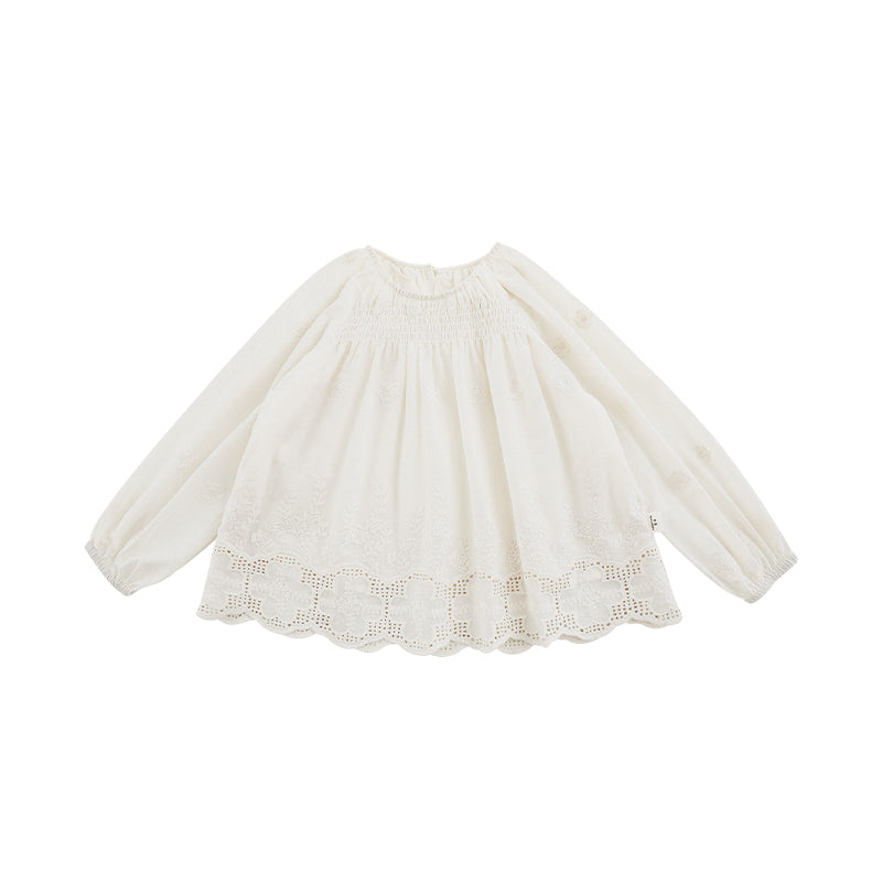 חולצה לבנה עם שרוולים ארוכים עם רקמה לבנה - 100% כותנה