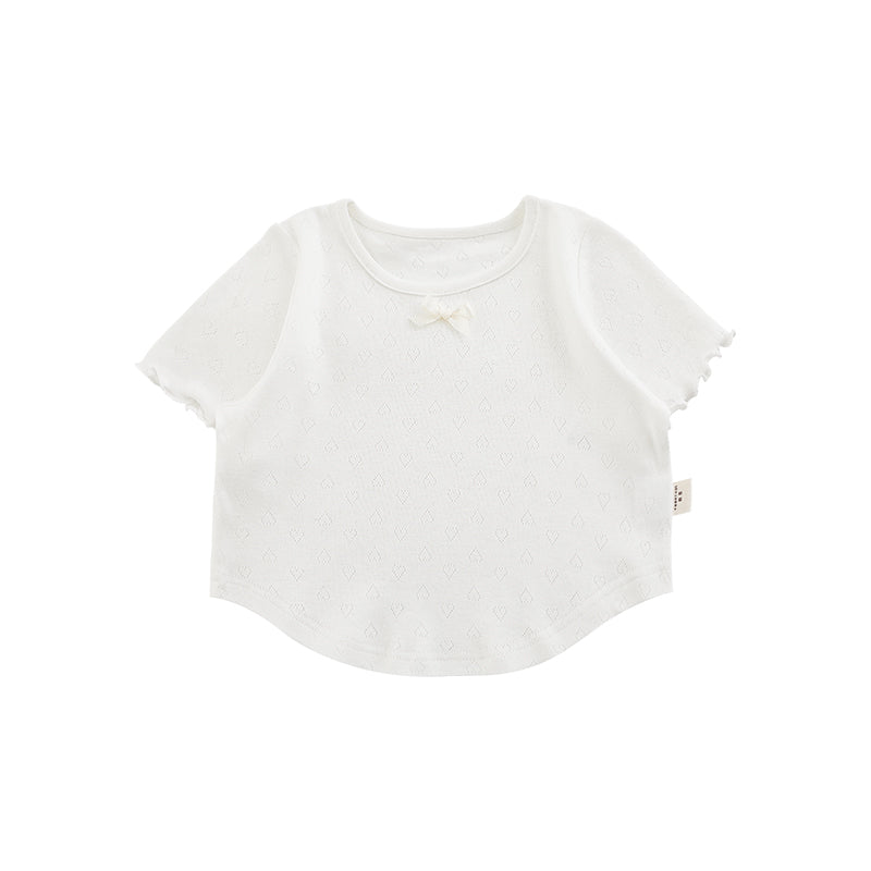 חולצה לבנה עם שרוולים ופפיון - בד מחורר- 100% כותנה