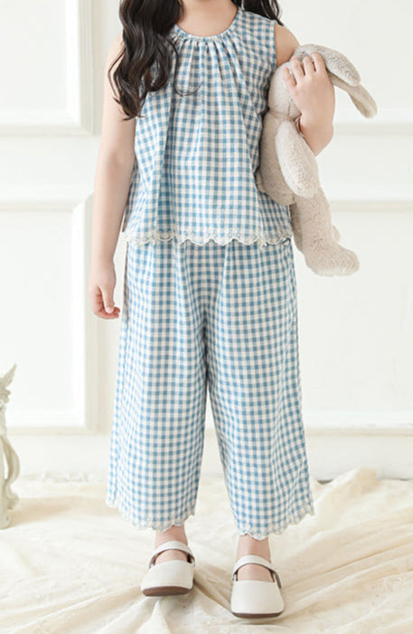 סט משבצות כחול לבן - 100% כותנה