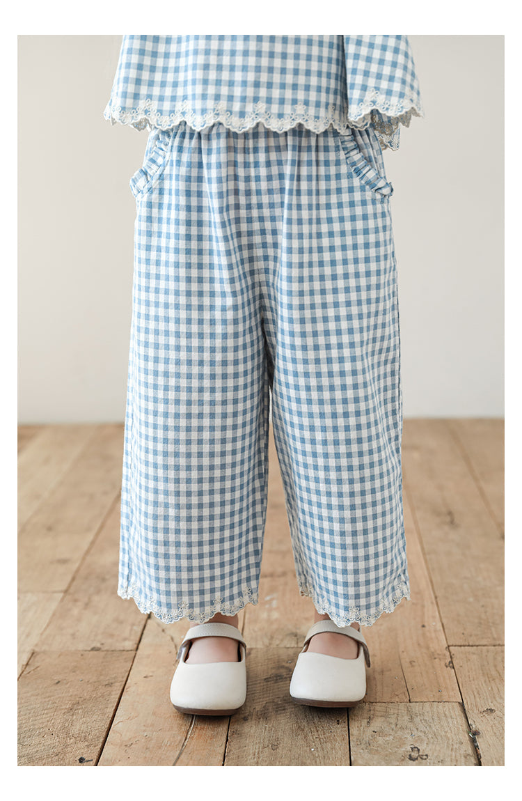 סט משבצות כחול לבן - 100% כותנה