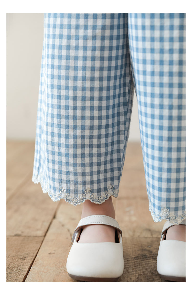 סט משבצות כחול לבן - 100% כותנה