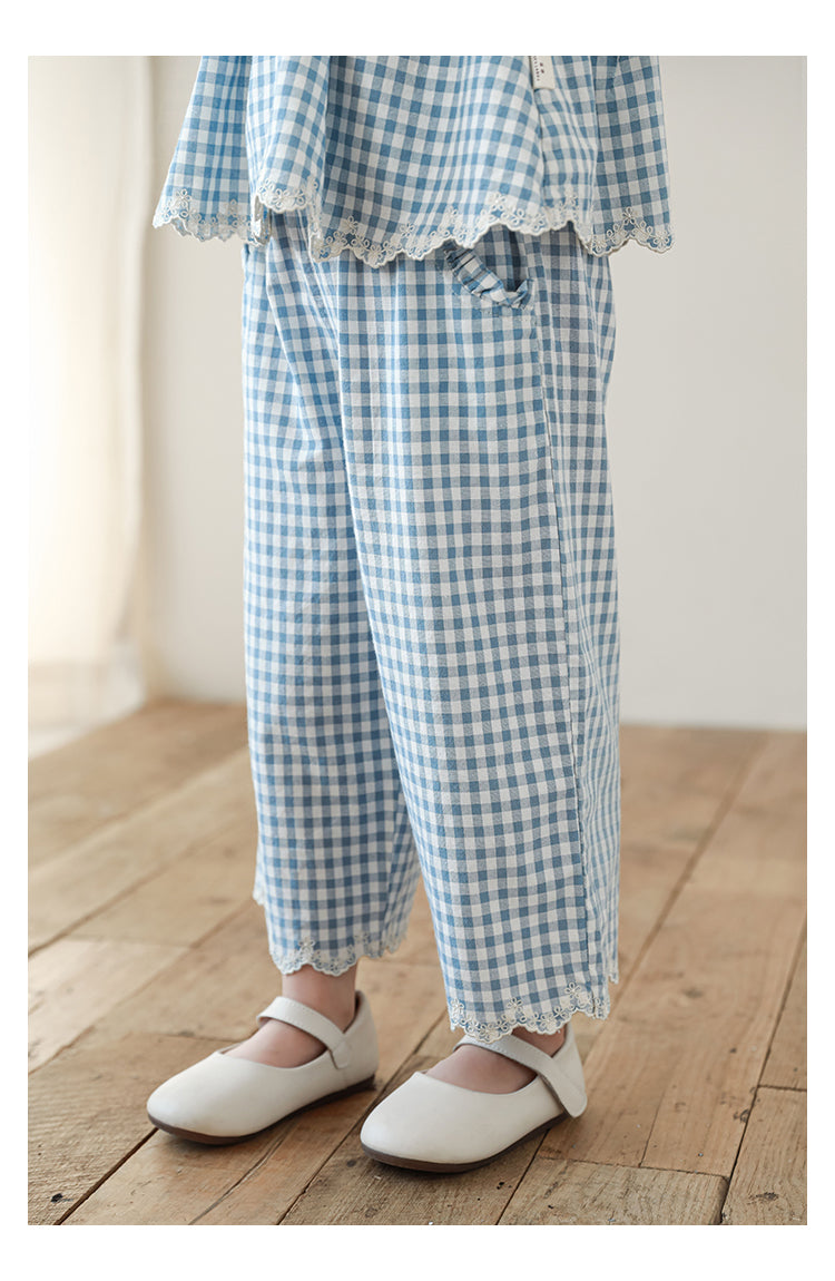 סט משבצות כחול לבן - 100% כותנה