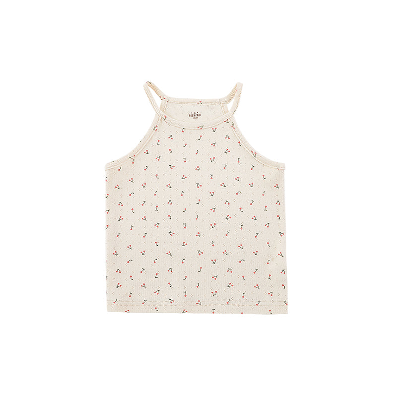 גופיית דובדבנים עם בד מחורר והדפסים - 100% כותנה