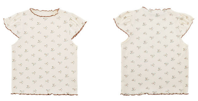 חולצה עם שרוולים והדפס פרחים עם תפירה מיוחדת בקצוות - 100% כותנה